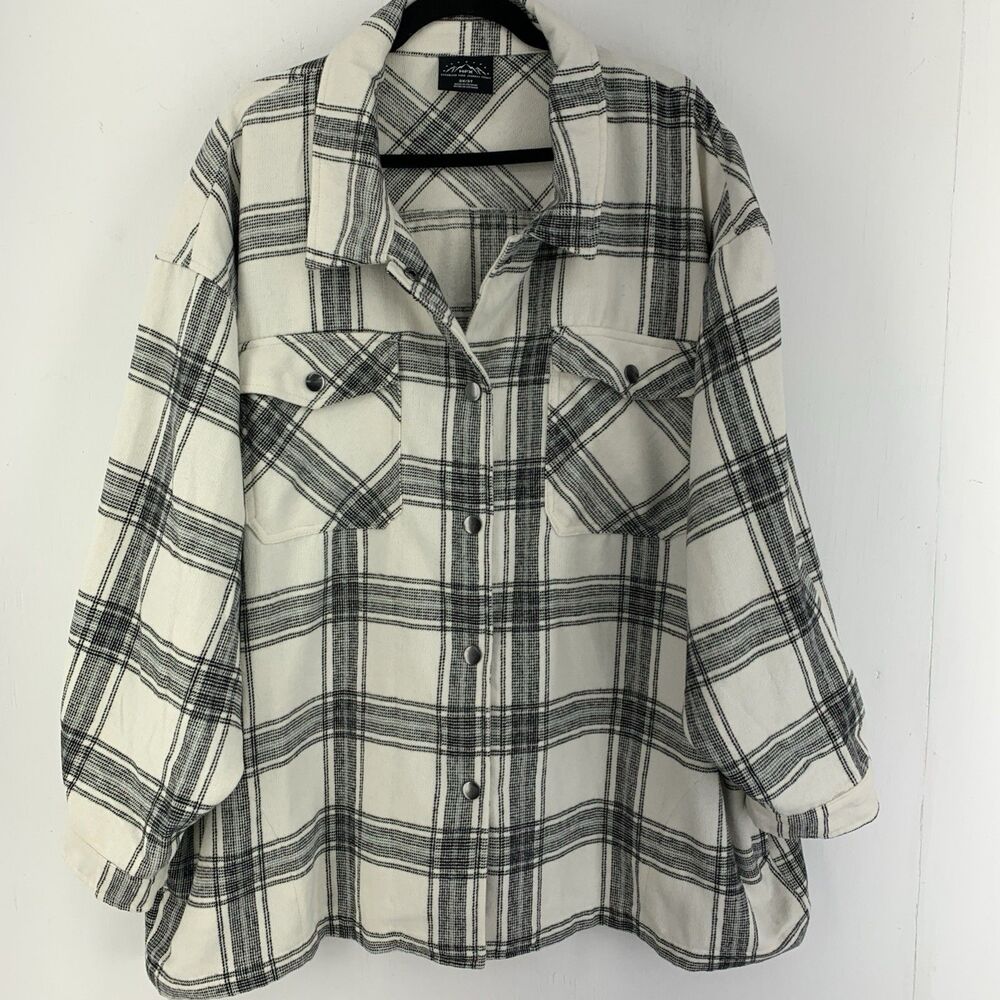 HFX Women 3X Oversized Flannel Shacket Jacket Plaid Snap Soft Warm Pocket Casual